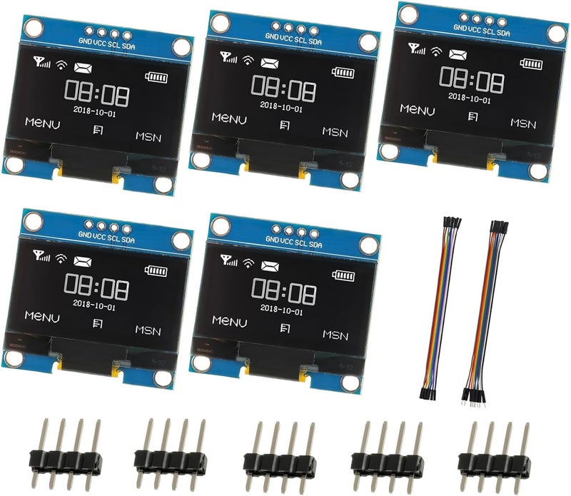 JAMHER 1.3 Inch I2C IIC OLED Display Module 128x64 Pixel Mini Self-Luminous Display Screen Board for Arduino Projects Raspberry Pi with Wire(5Pack White) - Image 1